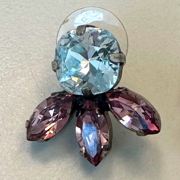 TOVA Light Sapphire and Amethyst Swarovski Crystal Earrings in Antique Silver - Picture 3 of 13